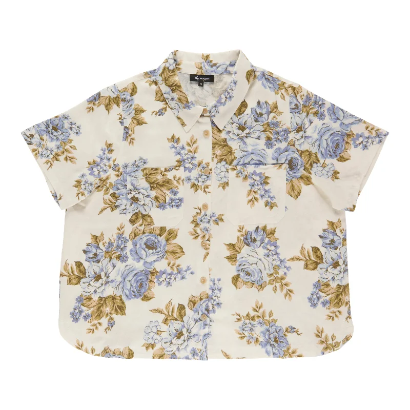 lily morgan Women's Plus Printed Linen Blend Blouse Satin Long Blouse