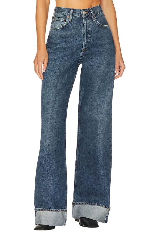 Dame High Rise Wide Leg Jeans In Control Classic Blue Denim Jeans