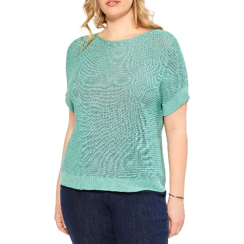 Womens Crochet Knit Pullover Sweater Herringbone Houndstooth Plaid