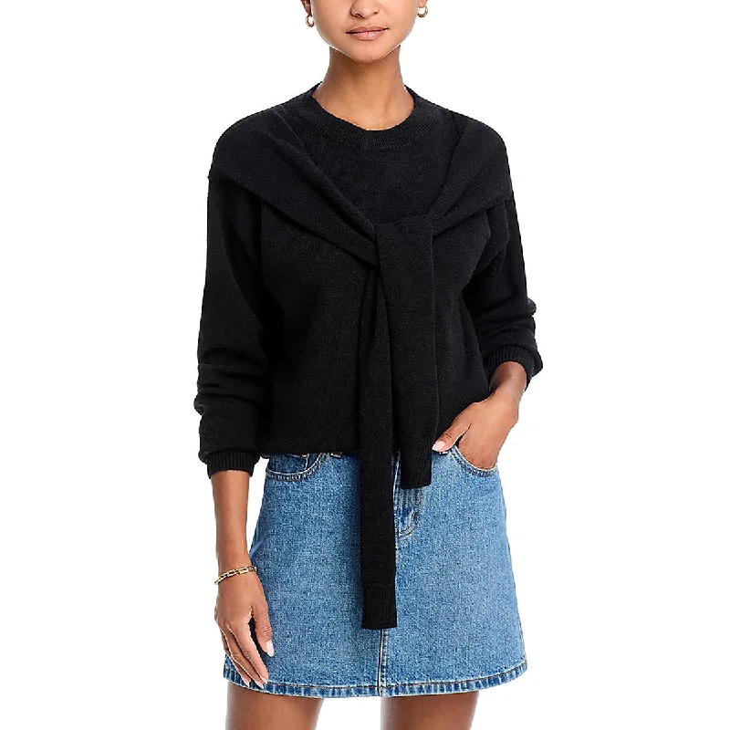 Womens Knit Layered Crewneck Sweater Lace Blend Ribbed Blend Corduroy Blend