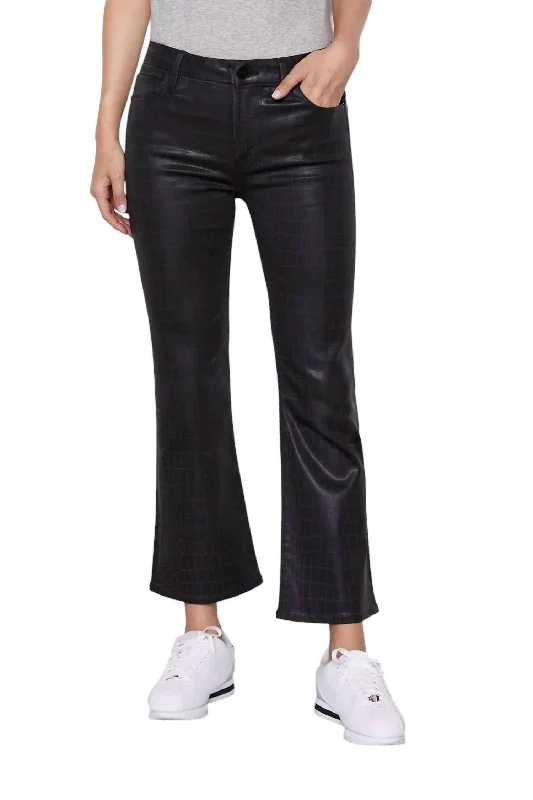 Le Mini Boot Crop Croc Coated Jeans In Black Fashionable Slouchy Fit Jeans