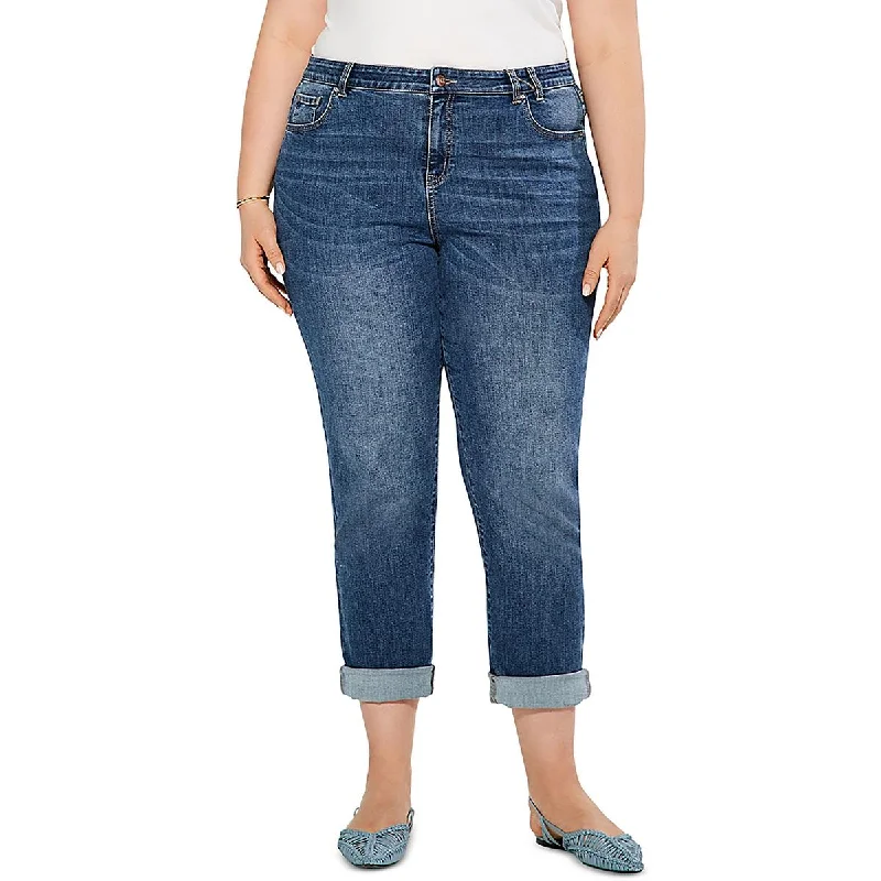 Plus Womens Girlfriend Denim Capri Jeans Comfortable Flare Leg Jeans