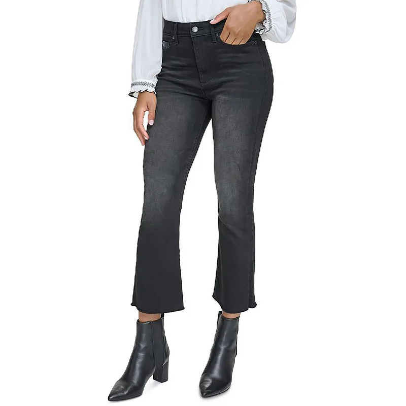 Womens Faded High Rise Straight Leg Jeans Trendy Flared Leg Jeans