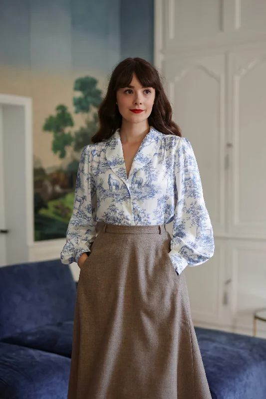Julie Toile De Jouy Blouse Embroidered Cotton Blouse