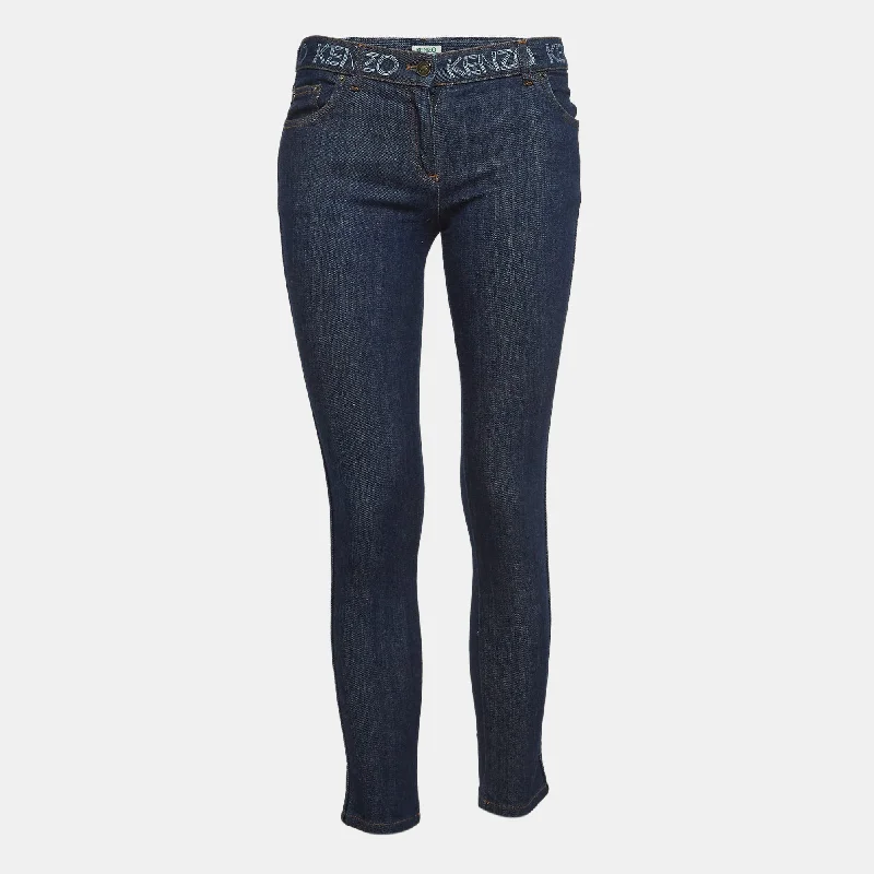 Kenzo Blue Logo Printed Denim Jean Fashionable Jeggings Style Jeans