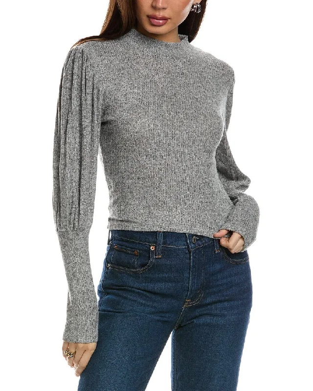 Isla Ciel Puff Sleeve Crop Sweater Real Fur Shearling Chenille