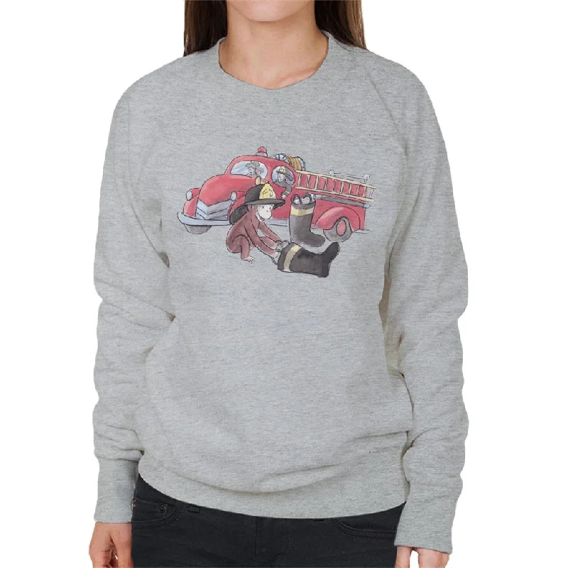 Curious George Balloon Fire Department Truck Women's Sweatshirt Hoodie with Rhinestones Sparkly Elegant Curious George Balloon Fire Department Truck Women's Sweatshirt Hoodie with Rhinestones Sparkly Elegant