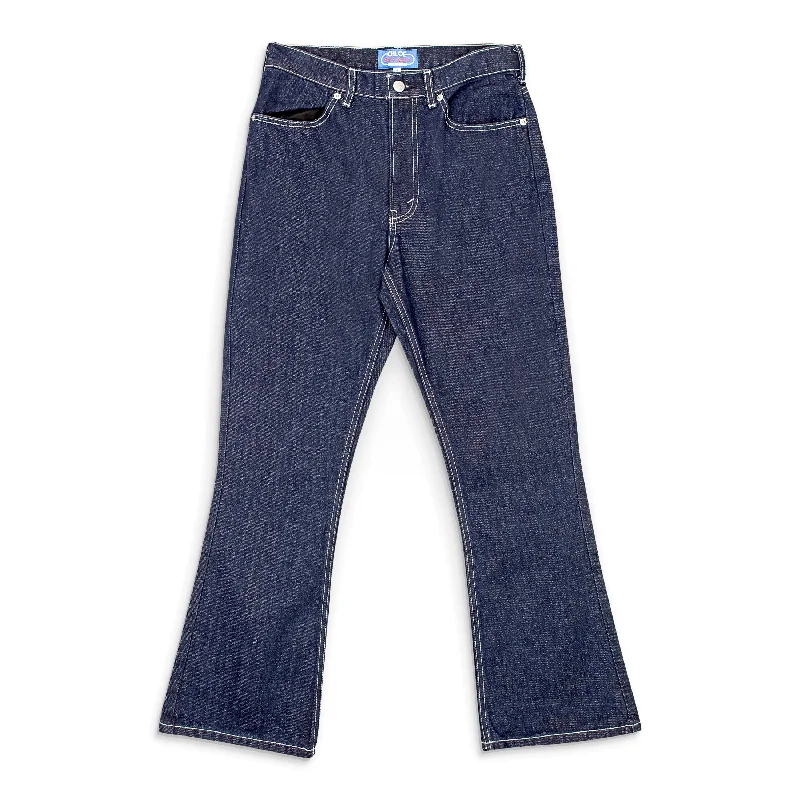 DARK INDIGO CROPPED FLARE Jeans Trendy Pleated Waist Jeans