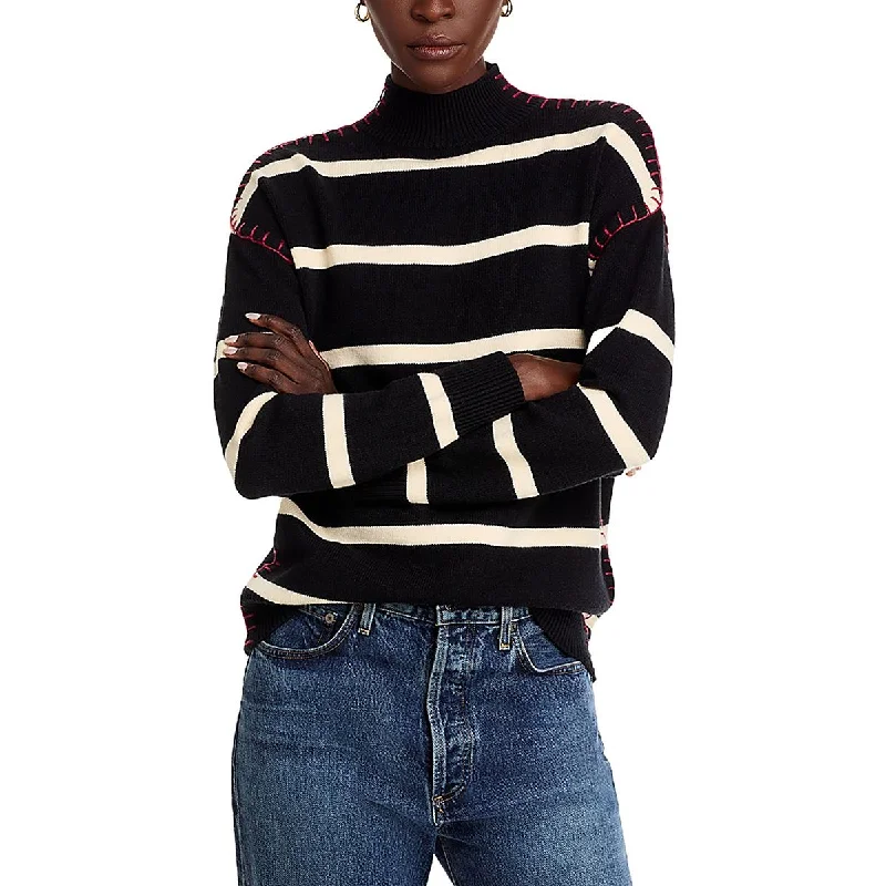 Womens Striped Ribbed Trim Mock Turtleneck Sweater Turtle Neck Boat Neck Asymmetrical Neck Womens Striped Ribbed Trim Mock Turtleneck Sweater Turtle Neck Boat Neck Asymmetrical Neck
