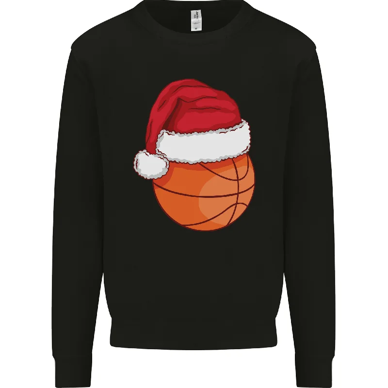 A Basketball Wearing a Christmas Hat Xmas Mens Sweatshirt Jumper Hoodie with Typography Text Message A Basketball Wearing a Christmas Hat Xmas Mens Sweatshirt Jumper Hoodie with Typography Text Message