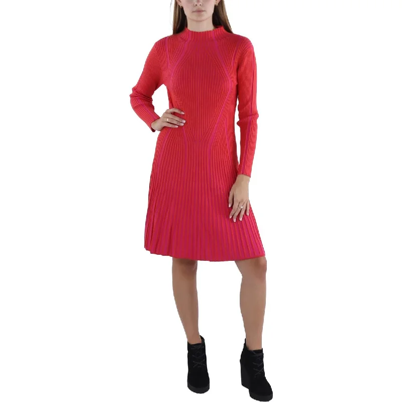Womens Ribbed Above Knee Sweaterdress Fitted Loose Oversized