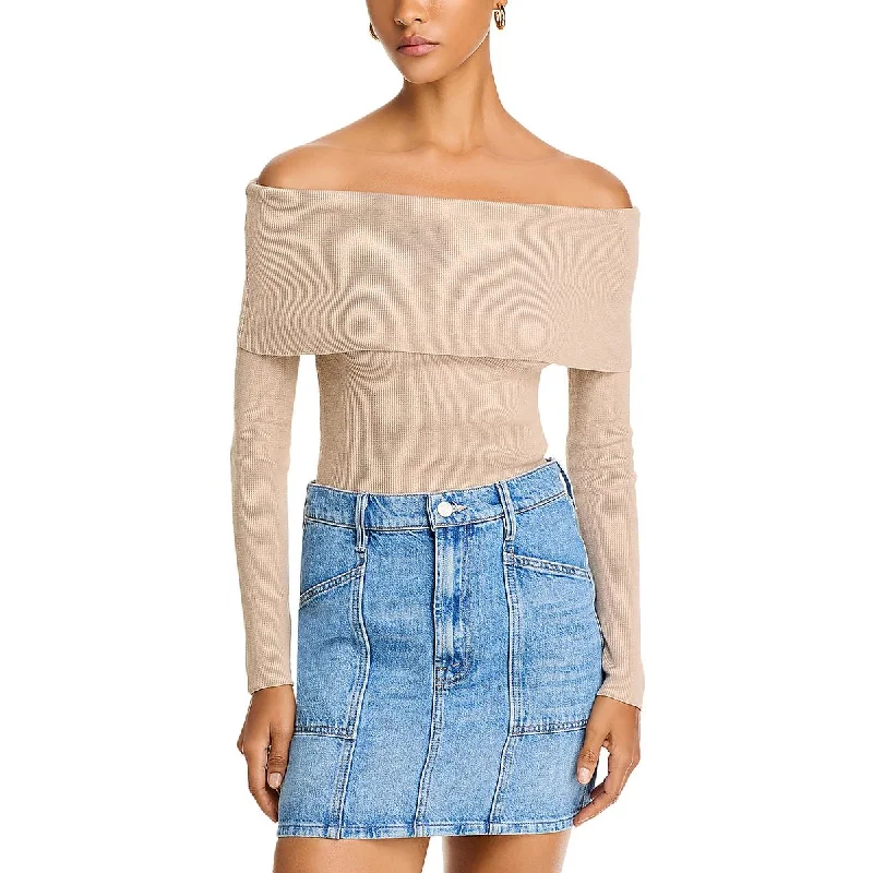 Womens Knit Off-The-Shoulder Pullover Sweater Cotton Fabric Linen Fabric Terry Fabric Womens Knit Off-The-Shoulder Pullover Sweater Cotton Fabric Linen Fabric Terry Fabric