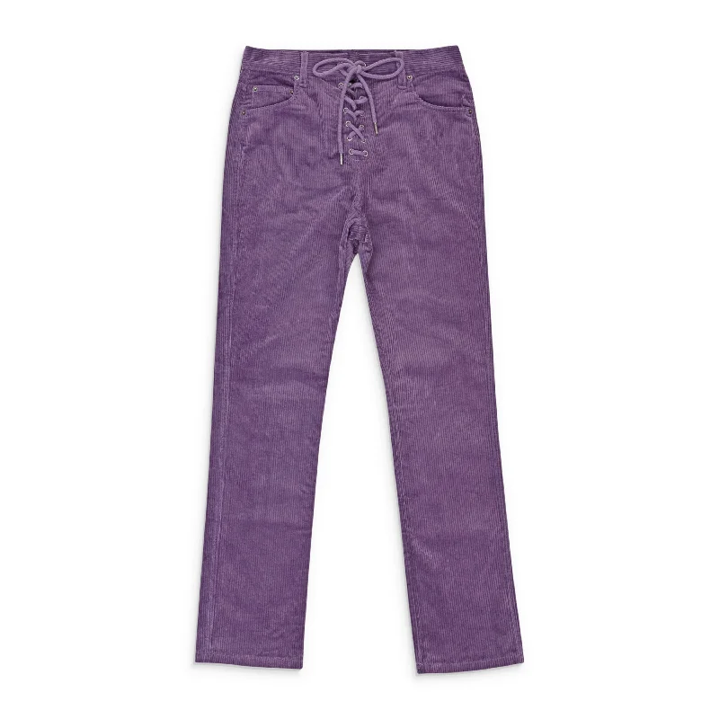 CALLIPYGIAN STRETCH CURDUROY PURPLE LACE-UP JEANS Fashionable Vintage Wash Jeans
