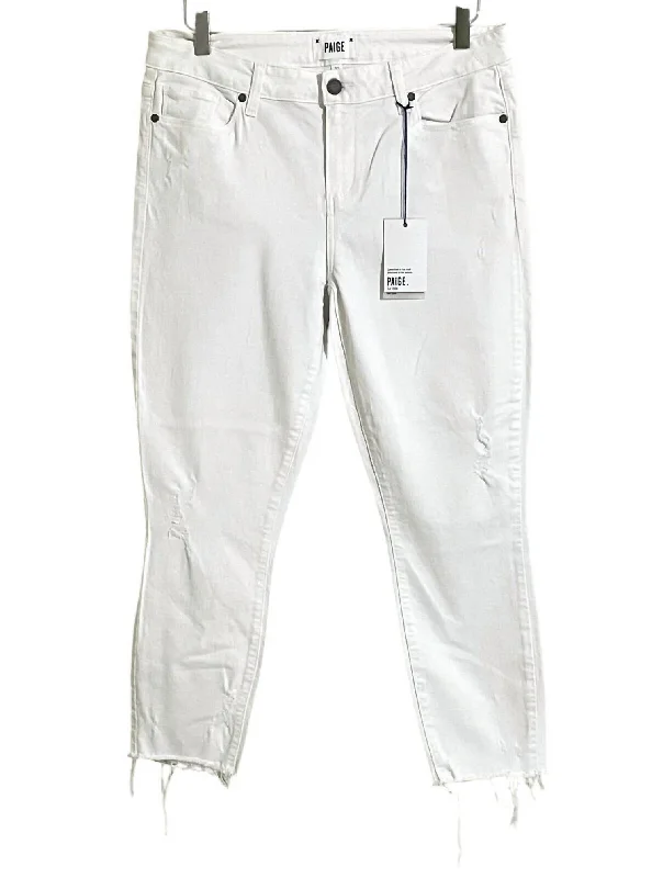 Women's Verdugo Crop Skinny Stretch Jeans In White Stylish Paperbag Waist Denim