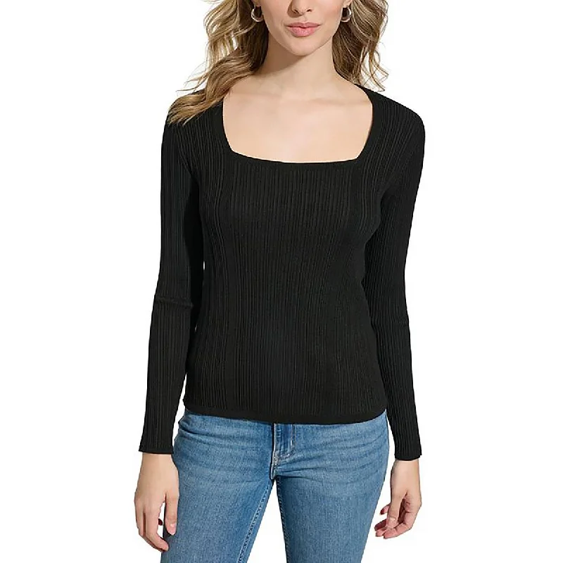 Womens Knit Ribbed Pullover Sweater High Neck Crew Neck V-Neck