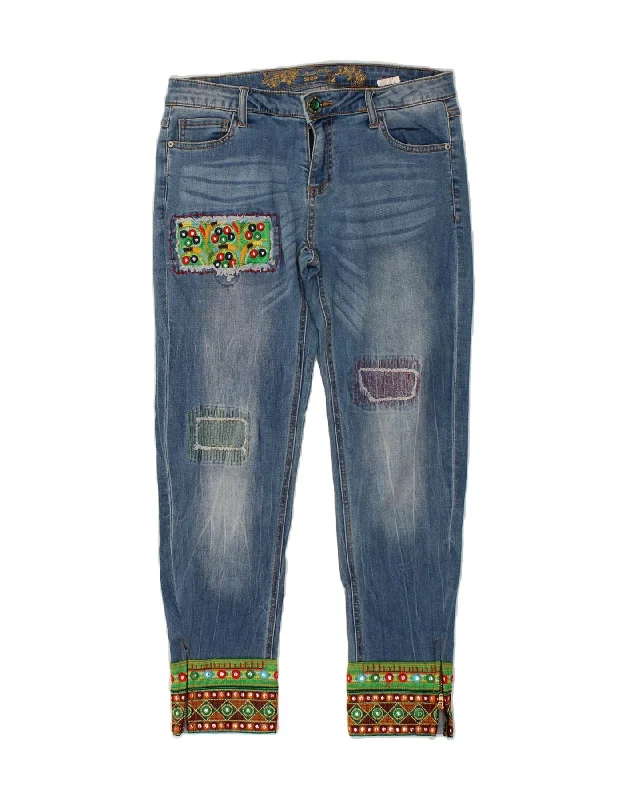 DESIGUAL Womens Slim Jeans W32 L27 Blue Cotton Stylish Plus Size Denim Jeans