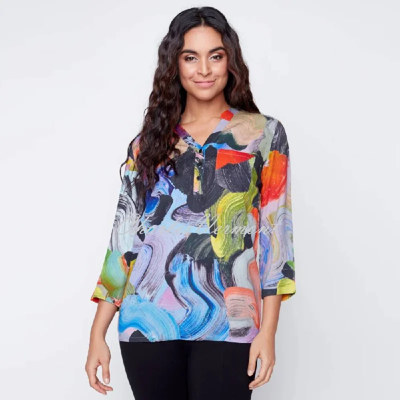 Claire Desjardins Patterned Blouse - Style 91239 Mandarin Collar Blouse