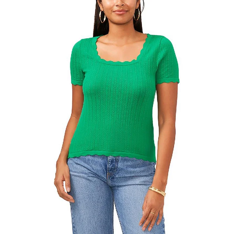 Womens Square Neck Short Sleeve Pullover Sweater Modern Contemporary Chic