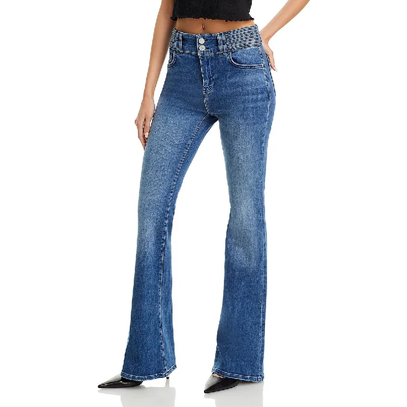 Womens Flare High Waisted Flared Jeans Chic Faded Blue Jeans