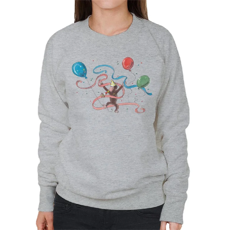 Curious George Party Balloons Women's Sweatshirt Hoodie with Color Block Contrast Stylish Curious George Party Balloons Women's Sweatshirt Hoodie with Color Block Contrast Stylish