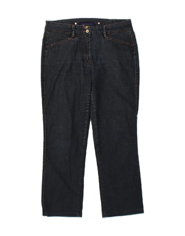 TRUSSARDI JEANS Womens Crop Straight Jeans W30 L26 Blue Trendy Layered Pocket Jeans