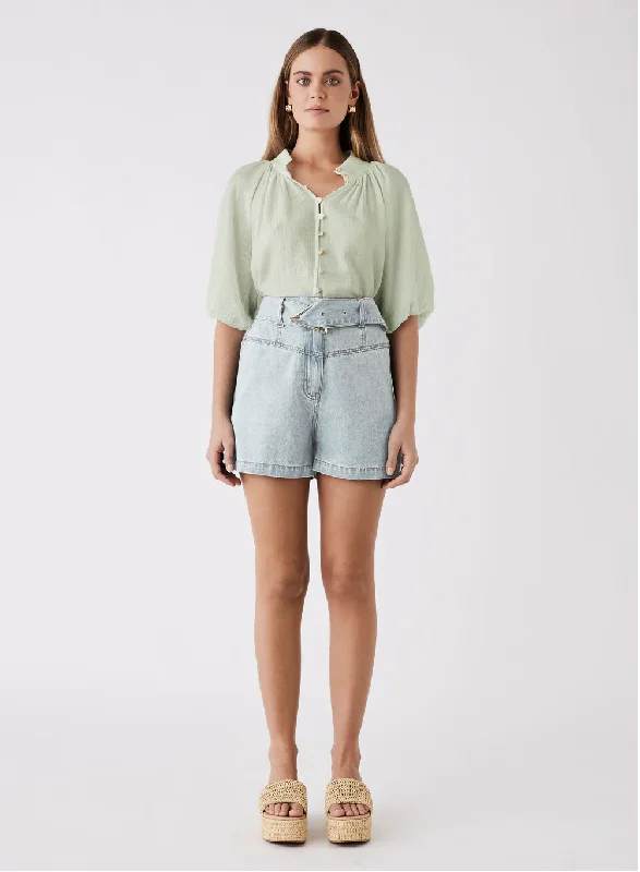 Esmaeé Island Blouse - Sage Asymmetric Hem Blouse
