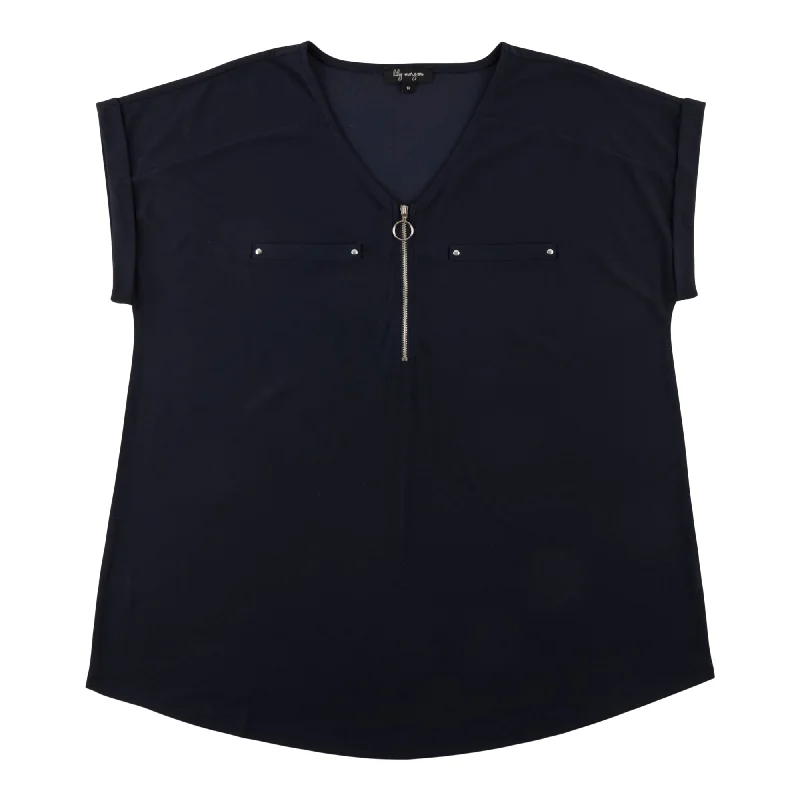 lily morgan Women's Plus V-Neck Blouse Delicate Pleat Blouse