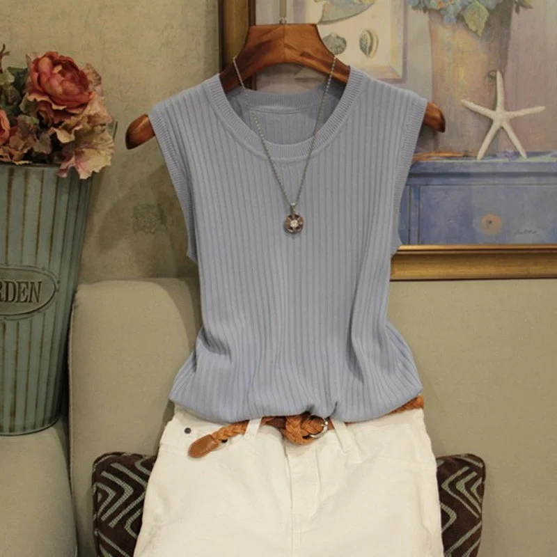 Summer Sleeveless Blouse Double Button Blouse