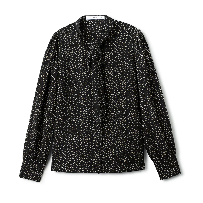 Silk Tie Blouse IN: Black Print Peter Pan Blouse