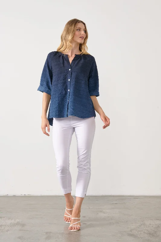 Candy Blouse -Blue Polished Work Blouse