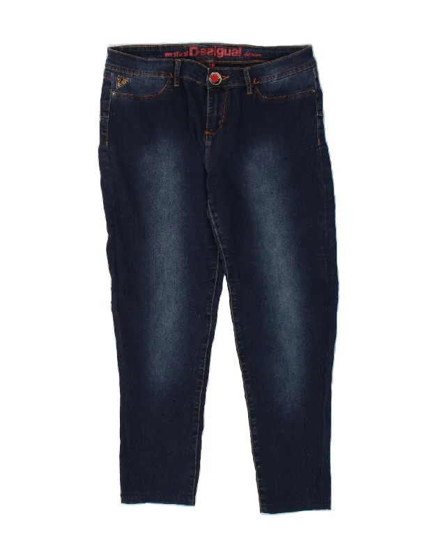 DESIGUAL Womens Skinny Jeans W32 L27 Navy Blue Polyester Trendy Button-Up High-Waist Jeans