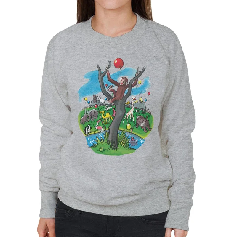 Curious George In A Tree At The Zoo Women's Sweatshirt Hoodie with Hem Frayed Vintage Worn Curious George In A Tree At The Zoo Women's Sweatshirt Hoodie with Hem Frayed Vintage Worn