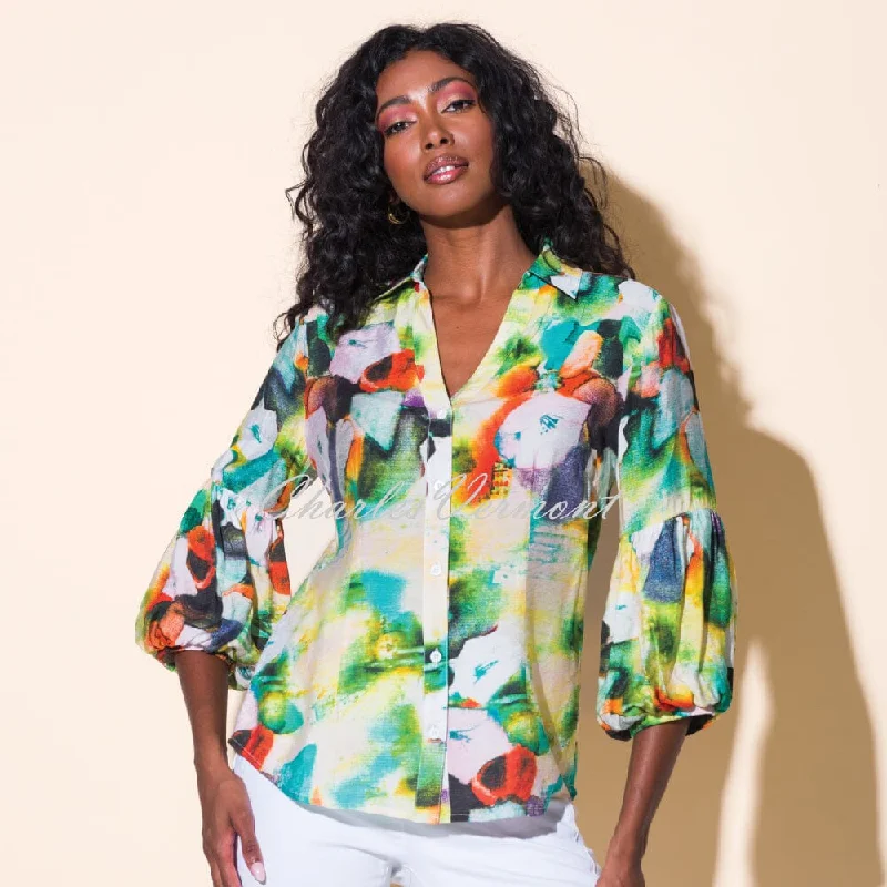 Alison Sheri Puff Sleeve Blouse - Style A43375 Elegant Semi-Sheer Blouse