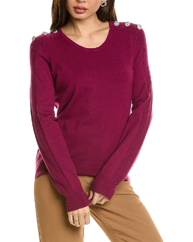 Adrianna Papell Embellished Sweater Welt Pockets Slit Pockets Flap Pockets