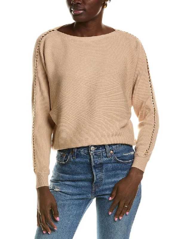 T Tahari Dolman Sweater Zippered Buttoned Snapped