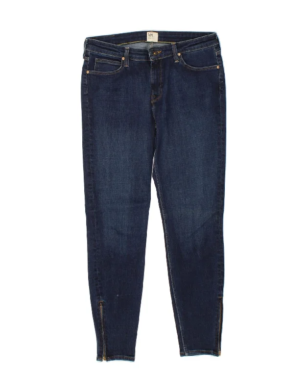 LEE Womens Skinny Jeans W30 L27 Navy Blue Fashionable Raw Hem Bootcut Jeans