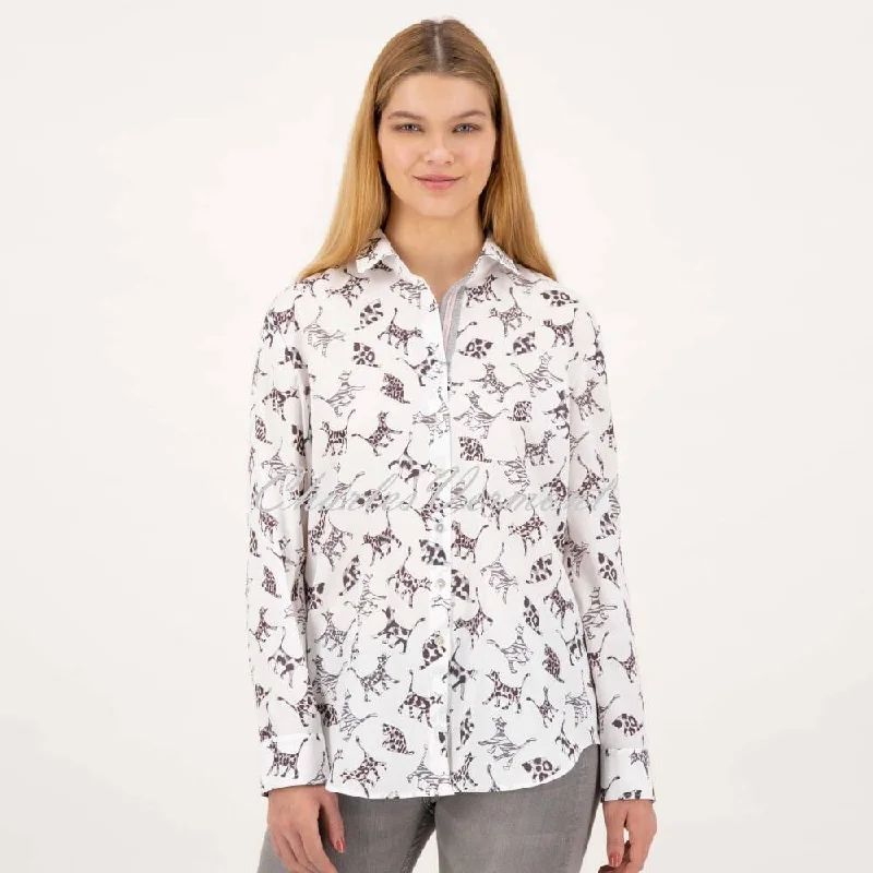 Just White Printed Blouse - Style C2331 Cotton Casual Blouse