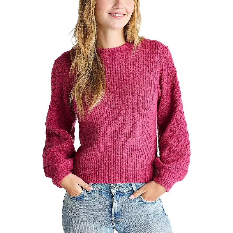 Connie Womens Open Stitch Long Sleeve Crewneck Sweater Zippered Front Buttoned Front Snap Front Connie Womens Open Stitch Long Sleeve Crewneck Sweater Zippered Front Buttoned Front Snap Front