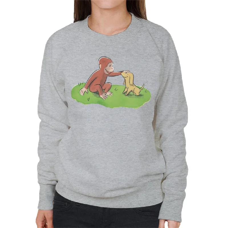 Curious George Stroking Dog Women's Sweatshirt Hoodie with Hood Adjustable Protection Curious George Stroking Dog Women's Sweatshirt Hoodie with Hood Adjustable Protection