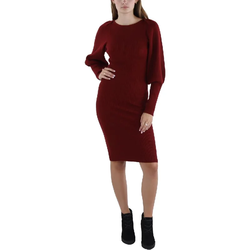 Womens Knit Knee Length Sweaterdress Collared Crew Neck Turtle Neck
