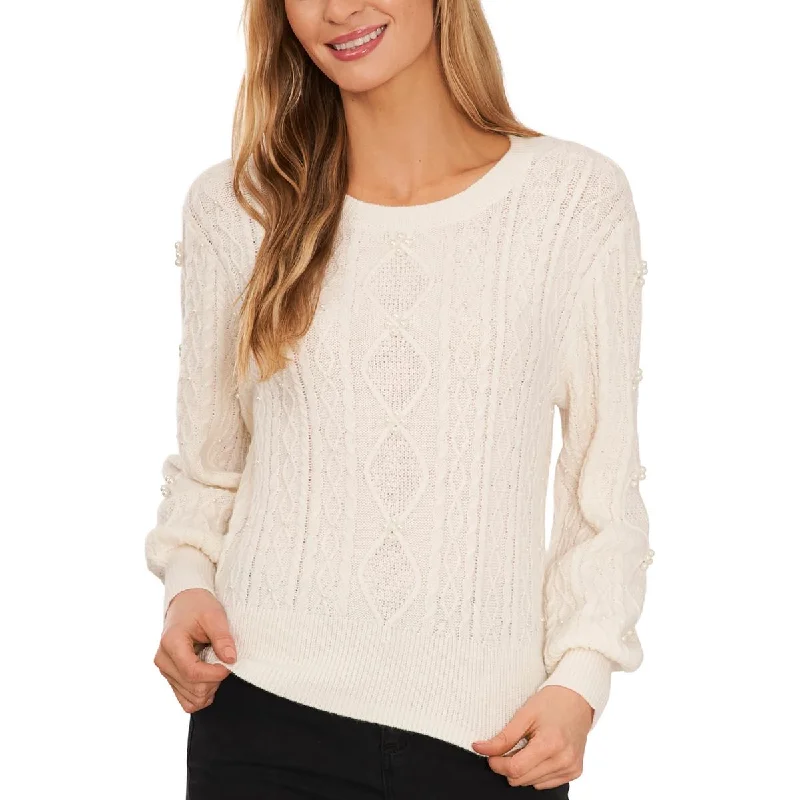 Womens Pears Crochet Pullover Sweater Cashmere Blend Cotton Blend Poly Blend