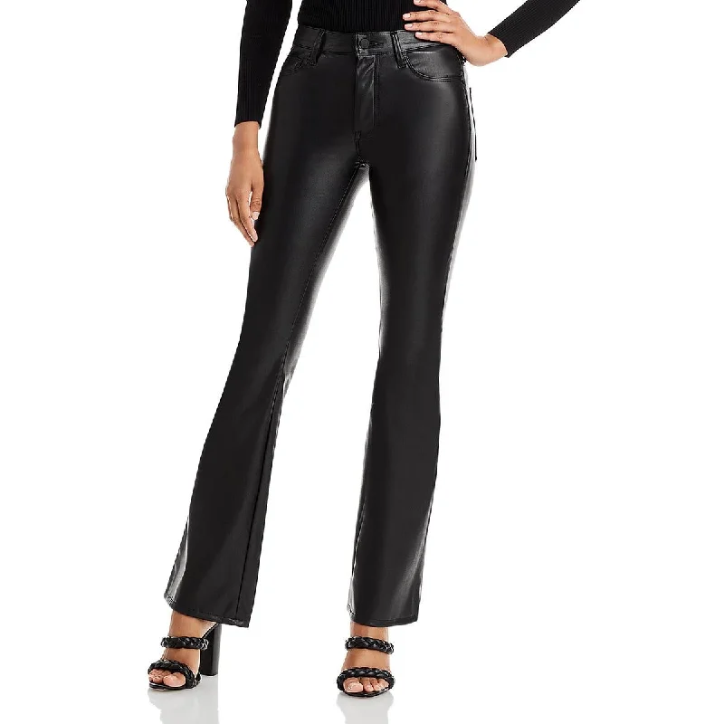Womens High Rise Faux Leather Bootcut Jeans Comfortable Straight-Legged Denim