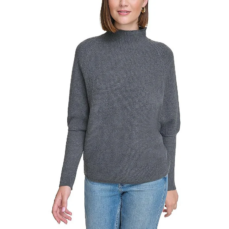 Petites Womens Lounge Wear Comfy Funnel-Neck Sweater Print Jacquard Patchwork