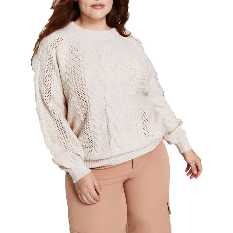 Womens Crewneck Mixed-Knit Pullover Sweater Boxy Sweater Fitted Sweater A-Line