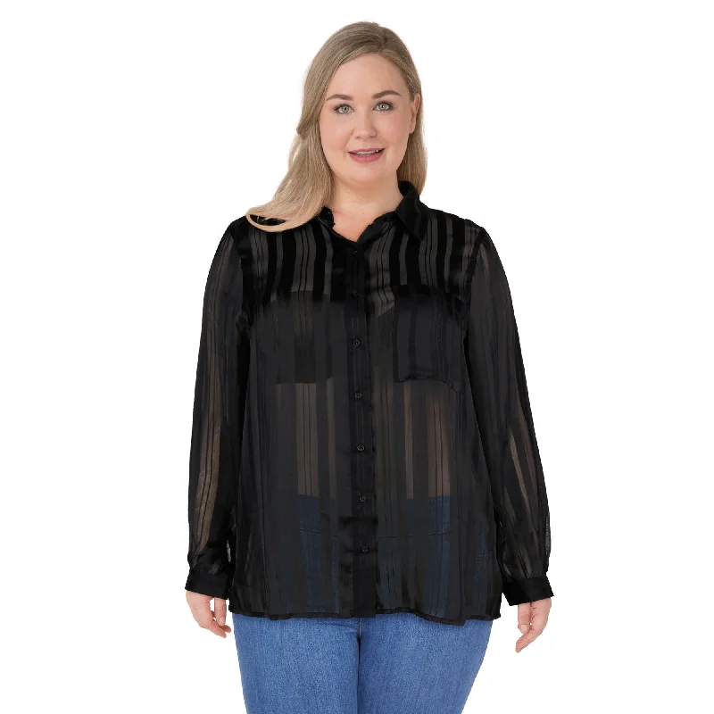 lily morgan Women's Plus Satin Stripe Blouse Boho Chic Blouse