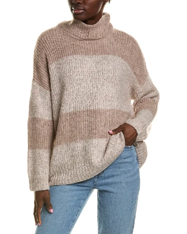 Joan Vass Cowl Neck Sweater Striped Floral Plaid