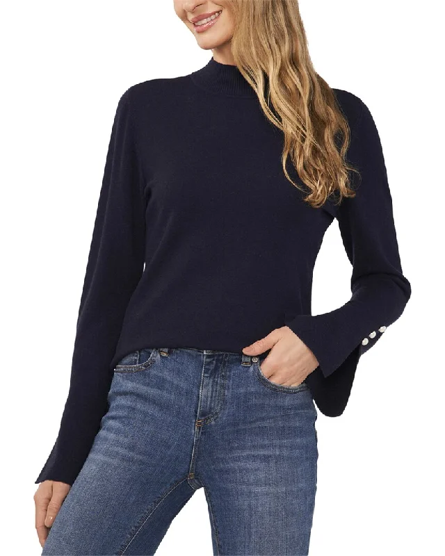Cece Pearl Split Cuff Mock Neck Sweater Neon Metallic Matte