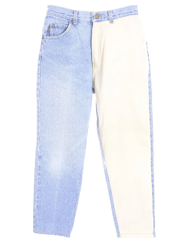 Label Tapered Colour Block Jeans Comfortable Straight-Legged Denim