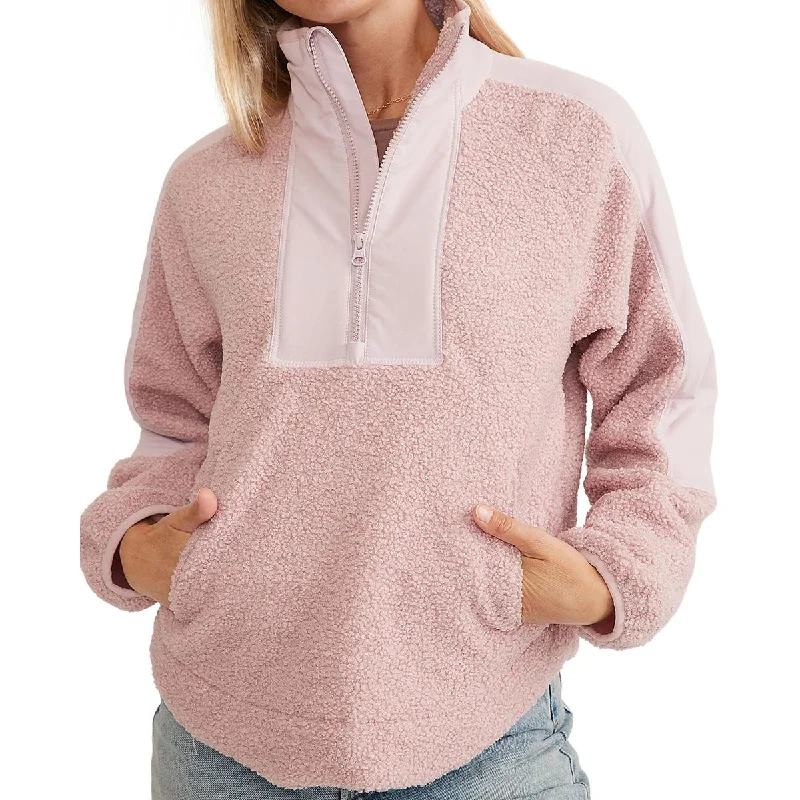 Womens Sherpa 1/2 Zip Pullover Sweater Transparent Opaque Sheer