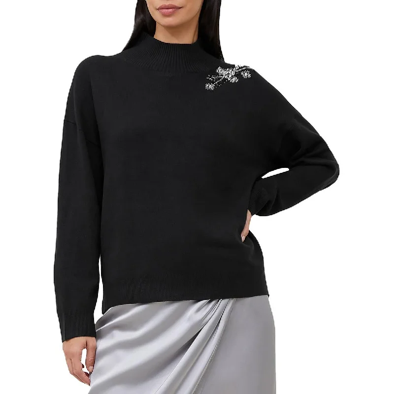 Womens Knit Ribbed Mock Turtleneck Sweater Iron Safe Non-Iron Wrinkle Free